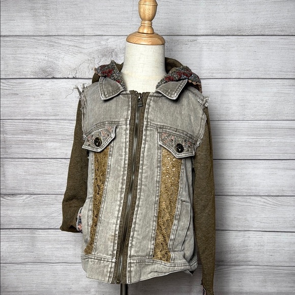 Miss Me Other - Miss Me Brown Denim Embellished Jacket with Hood